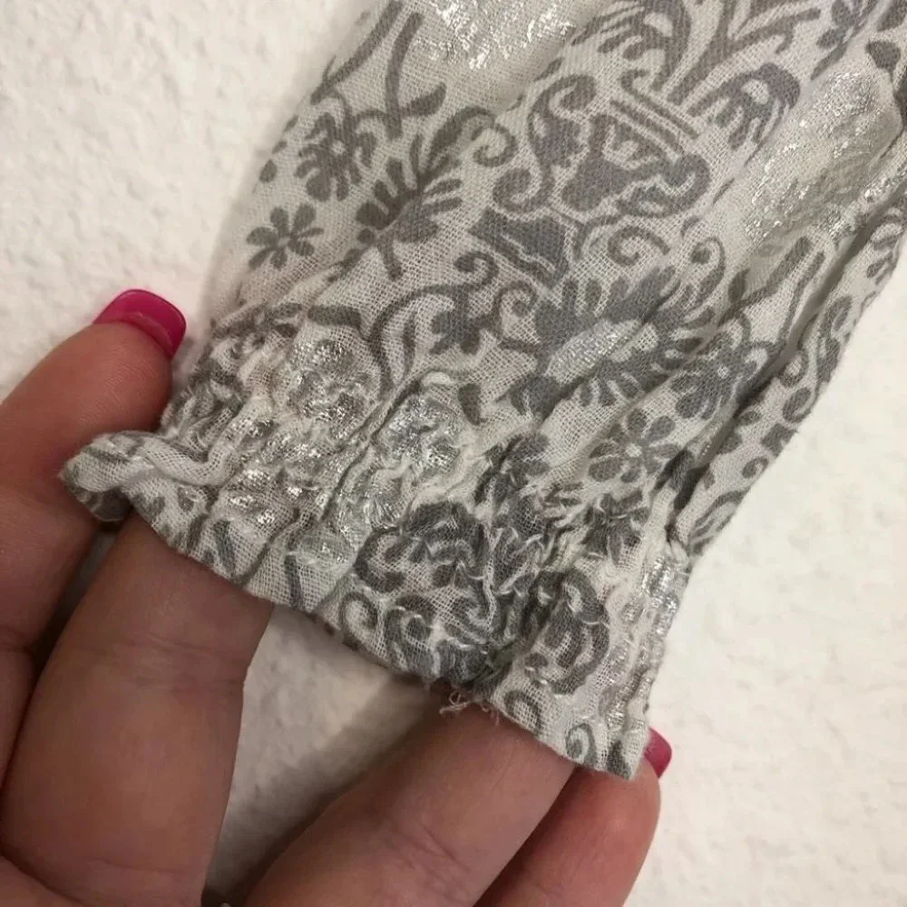 Peek Little‎ Peanut blouse long sleeve gray paisley print metallic 6-12 months